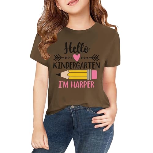 Back to School Shirts 𝐇ello Kindergarten Graphic Short Sleeve Boys Girls First Day of Preschool Crew Neck Clothes