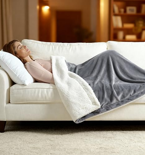 Image of GENIANI Heated Blanket Electric Throw 50 inchx60 inch - Safe Electric Heating Blanket with Auto Shut-Off & Overheat Protection, 10 Heat Settings, Washable Heated Throw for Couch, Bed, Office & Dorm
