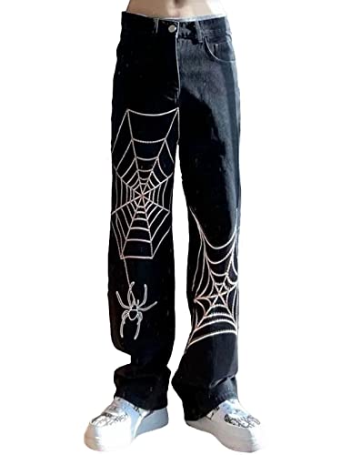 Astellarie Mens Streetwear Gothic Loose Fit Hip Hop Baggy Straight Leg Jeans Pants Denim Trousers with Pockets