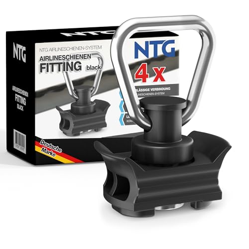 NTG Airlineschiene Fitting aus Kunststoff (4 Stück) | Airline Fitting mit 1000kg Bruchlast in Schwarz | Einfachendbeschlag für Zurrschienen | Flugösen zur Ladungssicherung in Anhänger & PKW