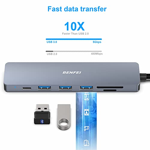 Benfei Usb C Hub, 4K Hdmi, Sd And Micro Sd Card Reader, 3 Usb 3.0, Usb Type-C Power Delivery, Compatible With Macbook Pro 2022/2021/2019, Samsung Galaxy S9/S8, Surface Book 2, Dell Xps 13/15 #TOP3