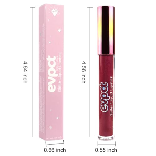 Image of evpct 1Pcs Dark Red Glitter Metallic Shimmer Diamond Lipstick Lip Gloss Stain Set for Women Long Lasting Waterproof, Hot Bright Red Sparkle Glitter Matte long wear Liquid Lipstick Lip Makeup Kit, 04#