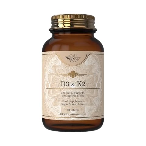Sky Premium Life D3 2200IU (55μg) & K2 (45μg) Food Supplement - 60 Tablets - 2 Month Supply - Halal & Kosher (60 Tablets) Cover