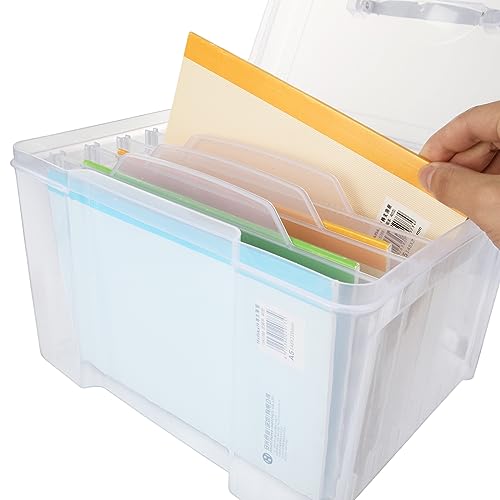 ABuff Greeting Card Storage & Organizer Box with 6 Adjustable Dividers, Clear Plastic Photo Storage Box Card Organizer Box for Photos, Envelopes, Scrapbook, Stickers