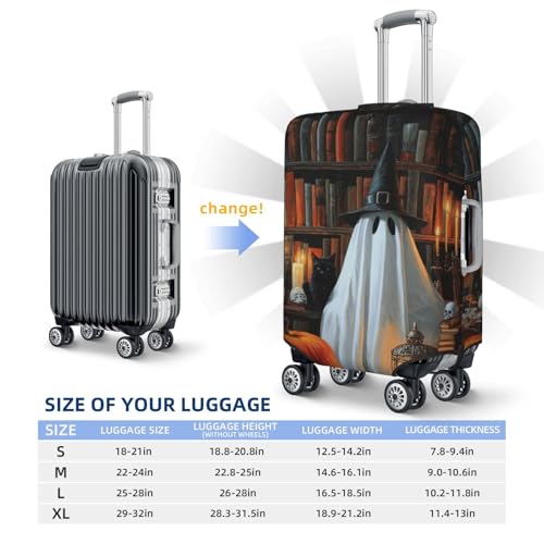 Witch Ghost Sitting In The Library Elastic Travel Luggage Covers Dustproof Scratch-Resistant Suitcase Protector Fit 22-24 Inch4