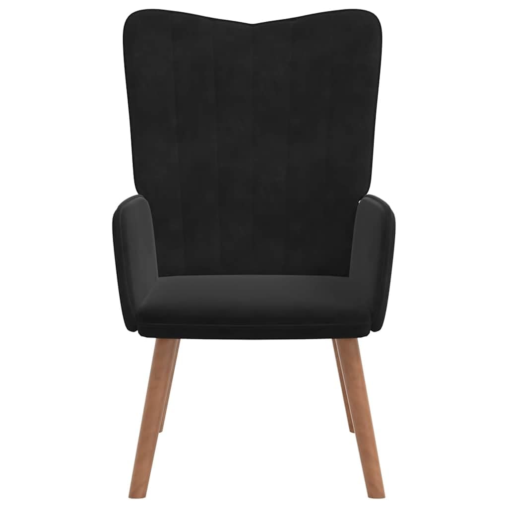 Sillón relajante, terciopelo negro, sala de estar, sillón con patas de madera, cómodo sillón de lectura para dormitorio, sillón de tapicería moderna para su hogar