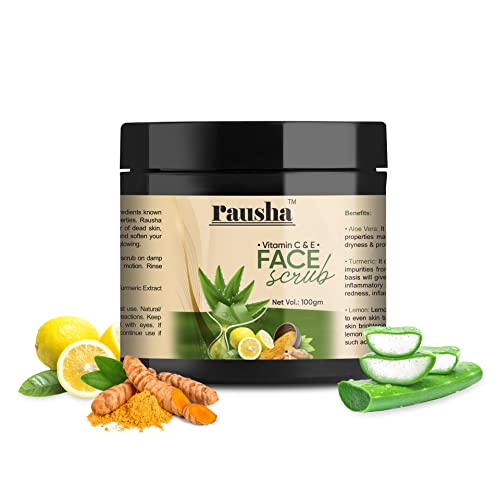 Rausha Face Scrub Enriched With Vitamin C & E | Aloevera, Lemon & Turmeric Ext | Tan Removal | Blackhead Removal | Pack Of 1 #TOP26