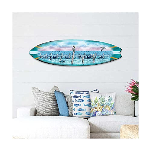 Designocracy Seabirds Pelicans Surfboard Coastal Door Art by G. DeBrekht - 8490106HS-48