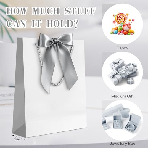 Image of JMANNI Gift Bag, 1PCS Gift Bags Large with Ribbon and 1 Greeting Cards 2 Tissue Paper, Portable Paper Gift Bag with Handles, Birthday Gift Bags,Present Bags for Wedding Party Mothers Day(PureWhite)