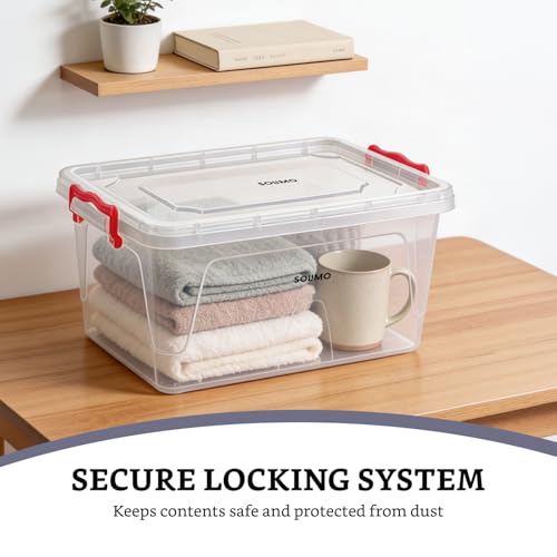 Image of Amazon Brand - Solimo Multi Box (3 Pcs - 5L, 10L, 15L) Transparent Plastic Storage Containers with Locking Handles | Stackable & BPA-Free Organizer | Multipurpose Storage for Home, Office & Kitchen
