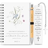 BBTO 3 Stück Bibelgeschenk Religiöses Notizbuch mit Blumen Lesezeichen mit Bibelvers auf Französisch Kugelschreiber Bibelvers Geschenk zur Kommunion Taufe Firmung für Familie Freunde Gläubige