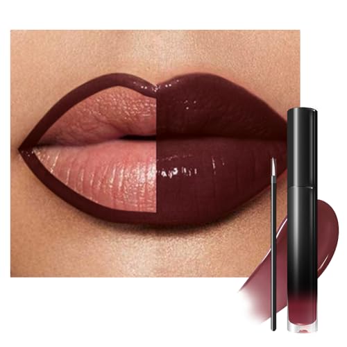 Image of evpct Dark Maroon Red Shiny Longwear No-Budge Liquid Lip Color Lipstick Makeup, Highly Pigmented Color Instant Shine, Waterproof Long Lasting Lipstick for Women, Lip Stain Gloss with Liner Brush, 21#