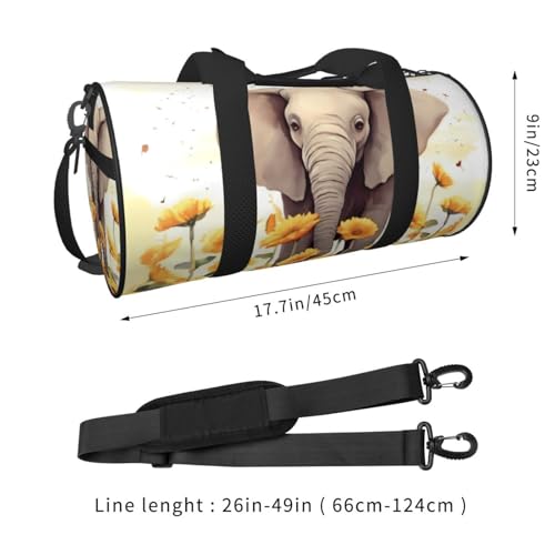 Travel Bag For Women,Elephant And Sunflower Print Personal Item Duffle Bags,Weekend Travel Duffel Tote Bag,Travel Sport Gym Bag For Men,Airplane Travel Essentials For Flying4