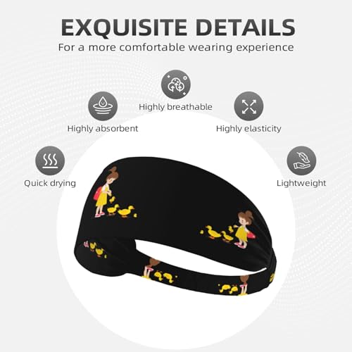 Elastic Sports Headband Hairband BROLEO little girl feeding ducklings Printing Quick Drying, Moisture Wicking4