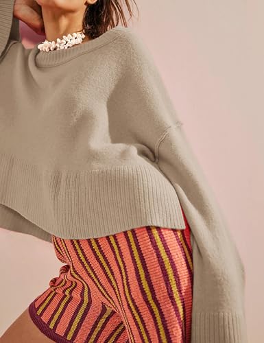 Womens Lightweight Sweaters Crewneck Bell-Style Sleeve Batwing Knit Tops Slouchy Soft Pullover Jumpers2