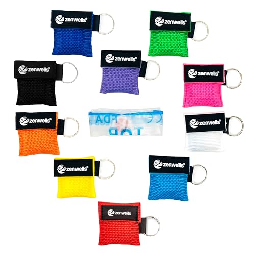 Beatmungsmaske Schlüsselanhänger 10 Stück (bunt) - CPR Maske Face Shield - Erste Hilfe Beatmungsmasken für Erwachsene und Kinder - Perfekter Schutz für den Notfall