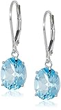 Amazon Collection 925 Sterling Silver 8 x 10mm Oval December Birthstone Sky Blue Topaz Dangle Earrings for Women with Leverbackss