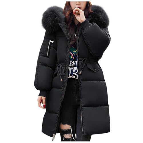 Winterjacke Damen Mit Fellkapuze, Winterjacke Damen Lang Wintermantel - Puffer Jacke Warm Gefüttert Winterparka Winter Mantel Steppmantel Daunenmantel Daunenjacke Parka Mit...