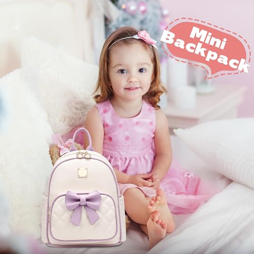 Image of I IHAYNER Mini Backpcak for Girls Small Bowknot Quilted Leather Backpack Purse for Women Cute Trendy Stuff Gifts for Kids (Light Purple)