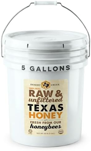 Desert Creek Honey - 100% Raw, Unfiltered, Pure Honey from Texas - Natural Sugar Substitute - Five Gallons of Bulk Unprocessed, Unpasteurized American Honey - Harvested by Our Own Beekeepers