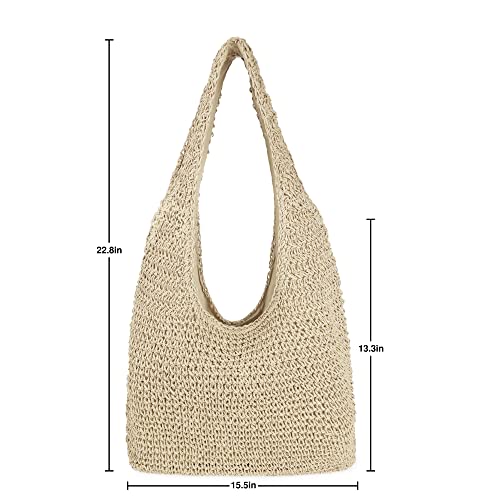Image of Women Large Straw Beach Bag Handmade Woven Shoulder Bags Hobo Tote Handbag Purse for Summer