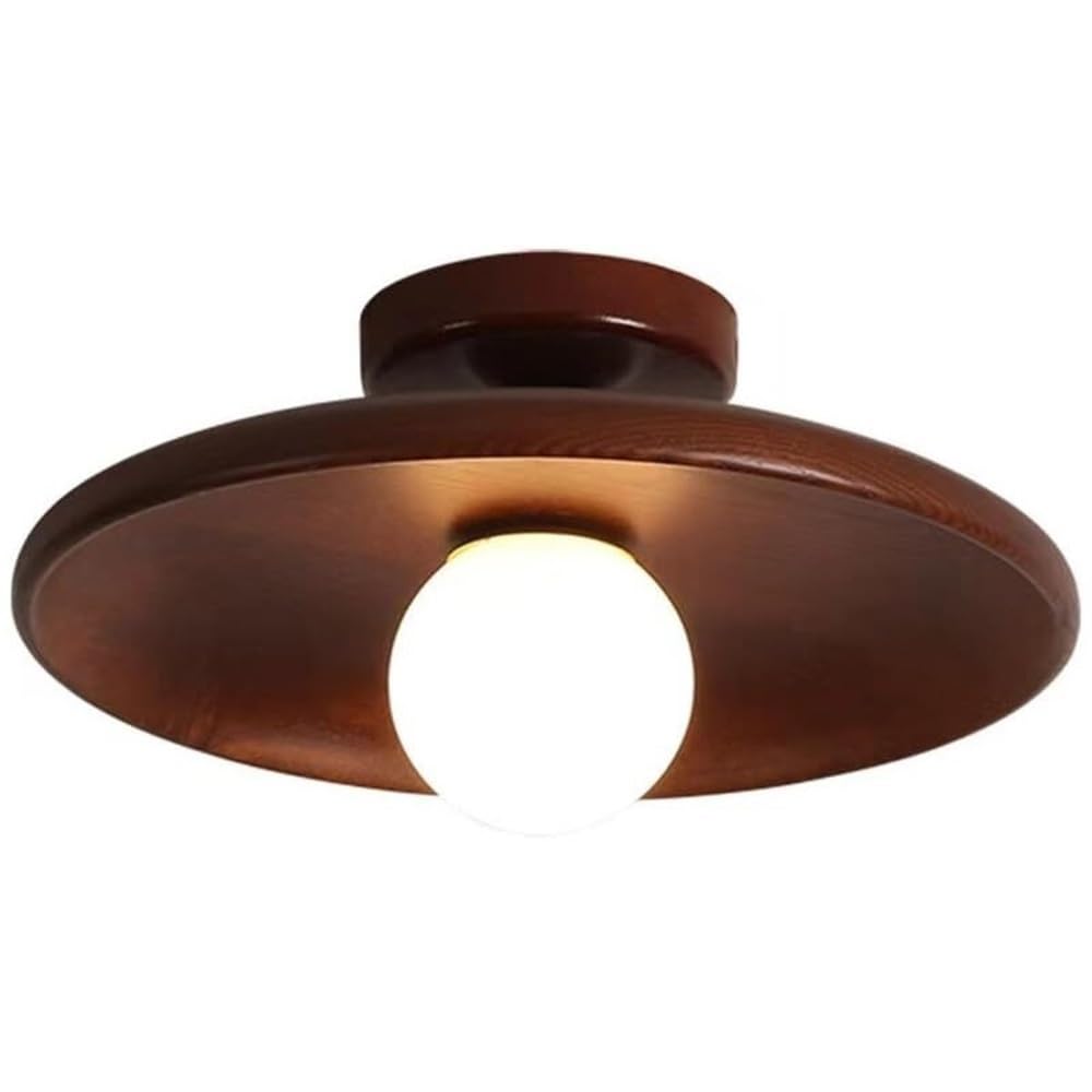 Okrągła Drewniana Lampy Sufitowa Minimalistyczna, Plafon z Oświetlenie Sufitowe Szklane do Przedpokoju lub Kuchni(Walnut(3 modes),35cm/13.77in)