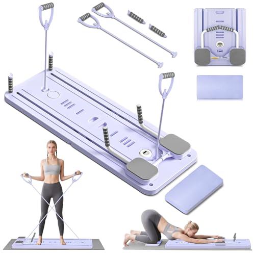Reformer für Pilates, tragbarer Pilates Set für zuhause mit Auto-Rebound, Widerstandsbändern, Kniepolster, Timer & Handyhalter – Multifunktionales Core- & Abs- Ganzkörpertrainer