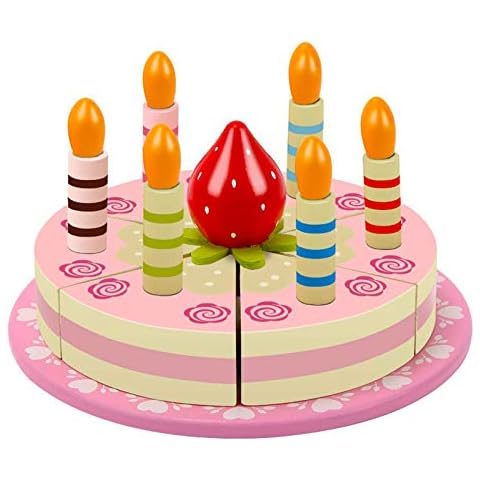 Wooden Play Food Sets for Kids Kitchen,Pretend Play Kitchen Fake Cutting Food Toys,Educational Toy for Toddler Girl 1 2 3 Year Old Birthday Gift (Birthday Cake) Cover