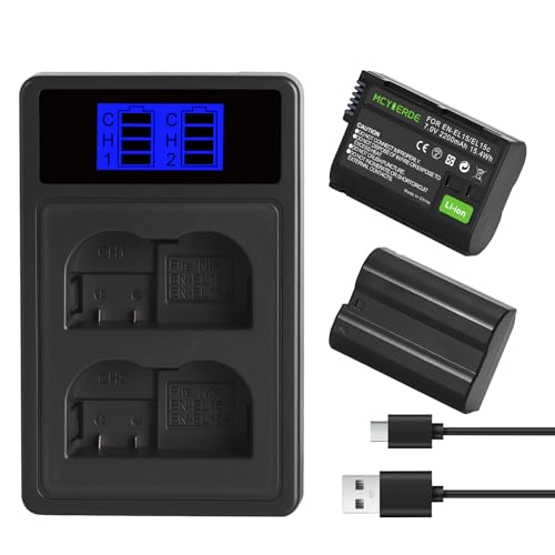 2-Pack EN-EL15 EN-EL15a Battery with Dual USB Charger Compatible with Nikon Z6 Z7 D750 D850 D7000 D7100 D7200 D7500 D500 D600 D610 D780 D800 D800e D810 D810a Cameras