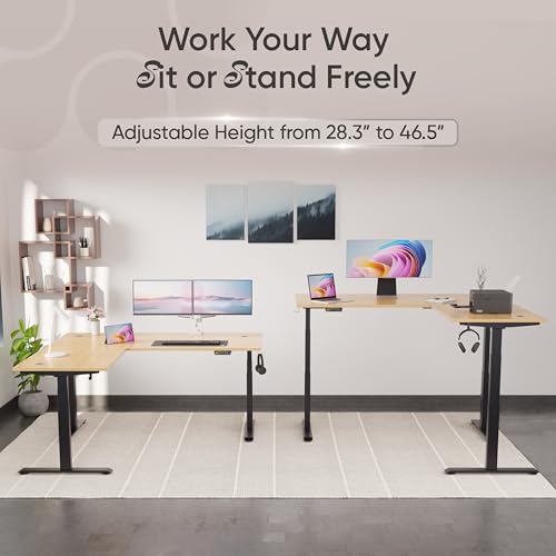 Image of Intellidesk Studio L Shaped Standing Desk Corner Electric Height Adjustable Standing Desk, Sit Stand Computer Workstation with 3-Stage Triple Motor System (White+Walnut, 70(M) * 30 * 70(R) Inches)