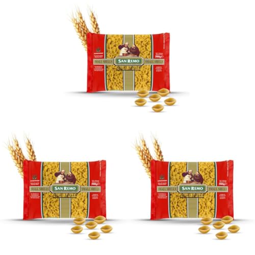 Image of San Remo Small Shells Pasta, 500g | Classic Shell Shape for Soups, Salads & Saucy Recipes | 100% Vegetarian /Vegan (Pack of 3)
