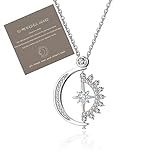 Akrxiso to My Badass Squad Necklace 14k Gold Plated Sun Star Moon Necklace Rotatable Spin Crescent Pendant Chain Necklace Friendship Jewelry Gift for Women Girls Friend, Silver