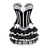 Corset Dress Skirts for Women Shoulder Straps Stripe Vintage Lingerie Plus Size Halloween Black White 5XL