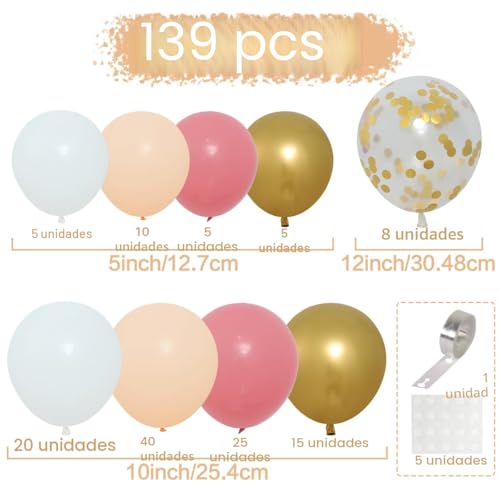Miniatura 2 de Kit Arco Globos Oro Rosa, 135pcs Guirnalda Globo Blanco Oro Rosa Con Globo Confeti, Decoración De Cumpleaños Para Baby Shower, Fiesta De Feliz Cumpleaños Niña Mujer, Compromiso, Boda