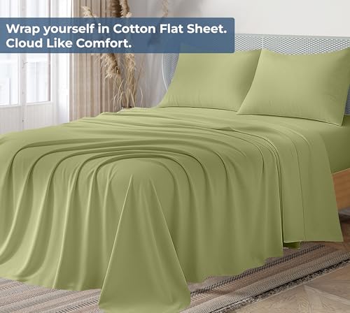 Image of Royale Linens 100% Organic Cotton Full Flat Sheet Only - Super Soft - Percale Top Sheets - Full Flat Sheet Sold Separately - Breathable, Cool & Crisp Sage Green Sheets Only (81 inch x 96 inch, Sage Green)