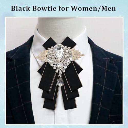 Image of Luckyvestir Womens Mens Bow Tie Ribbon Black Rhinestone Bow Ties Men Large Crystal Bowknot Bowtie for Wedding Party Banquet