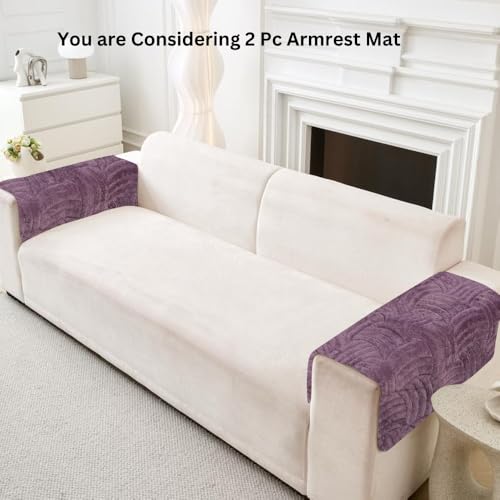 Image of HOMETHREADS Innovative Premium Velvet Sofa Cover Mat with PVC Backing for Non-Slip Comfort (C Purple, 2Pc Armrest Mat | 50x70cm)