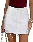 Angerella White Jean Skirts Women Summer Casual Mid Waisted Ripped Stretchy Denim Skirts Plus Size Distressed XXL