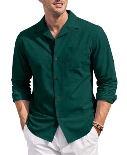 Image of Zombom Men's Cotton Blend Shirt with Full Sleeves Solid Pattern Cuban Collar Neck Line Regular Fit and Standard Length | Solid Shirt for Man Cotton | Shirts for Mans