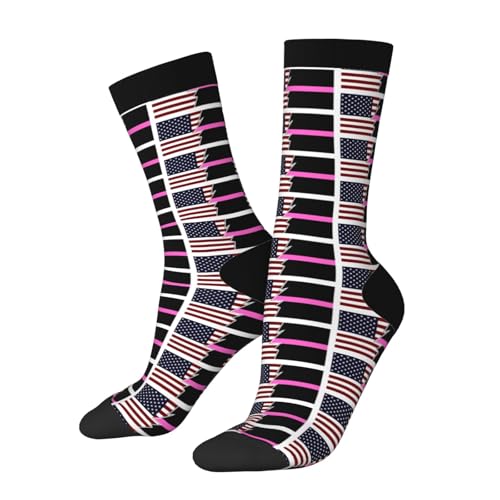Generic - Chaussettes de football confortables respirantes pour homme, femme, drapeau américain, style déchiré et ligne rose fine pour entraînement, usage quotidien, randonnée, yoga 40 cm