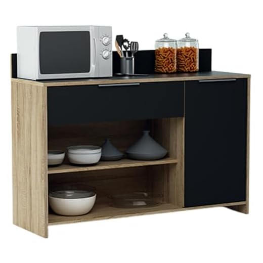 Mueble auxiliar para microondas o aparador color roble y negro 123x85cm