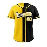 Custom Split Baseball Jersey Hip Hop Sports Shirt Stitched Personalized Name Number for Men Women Youth, Yellow&black-32, One Size