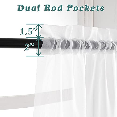 Chyhomenyc White Sheer Valances For Windows 2 Pack, Small Window Kitchen Curtains For Living Room Bathroom Cafe Laundry Basement, Modern Top Dual Rod Pocket Voile Curtain, 42W X 14L Inches, White #TOP2