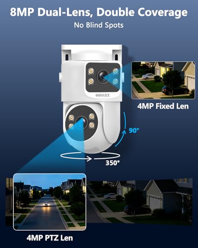 Image of OOSSXX (2026 New) 4K PoE Security Camera System with 10'' Monitor, 8CH NVR 1TB HDD and 4 Dual Lens Cameras, Fixed + PTZ Auto Tracking, AI Detection, 2-Way Audio