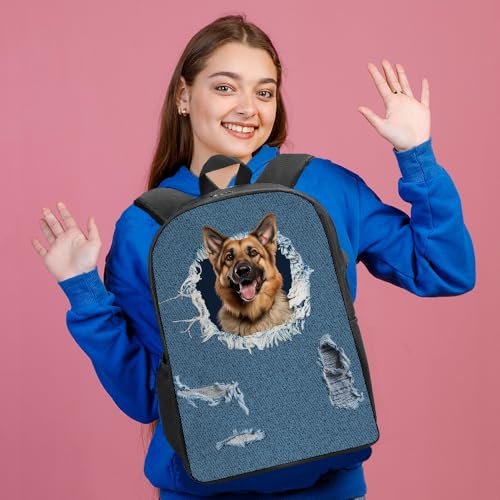 Dog Backpack - Saint Bernard Dog with Ripped Denim Pattern Decor Casual Backpack for Travel, School & Daily Use | Lightweight Durable Design with Laptop Compartment (17")2