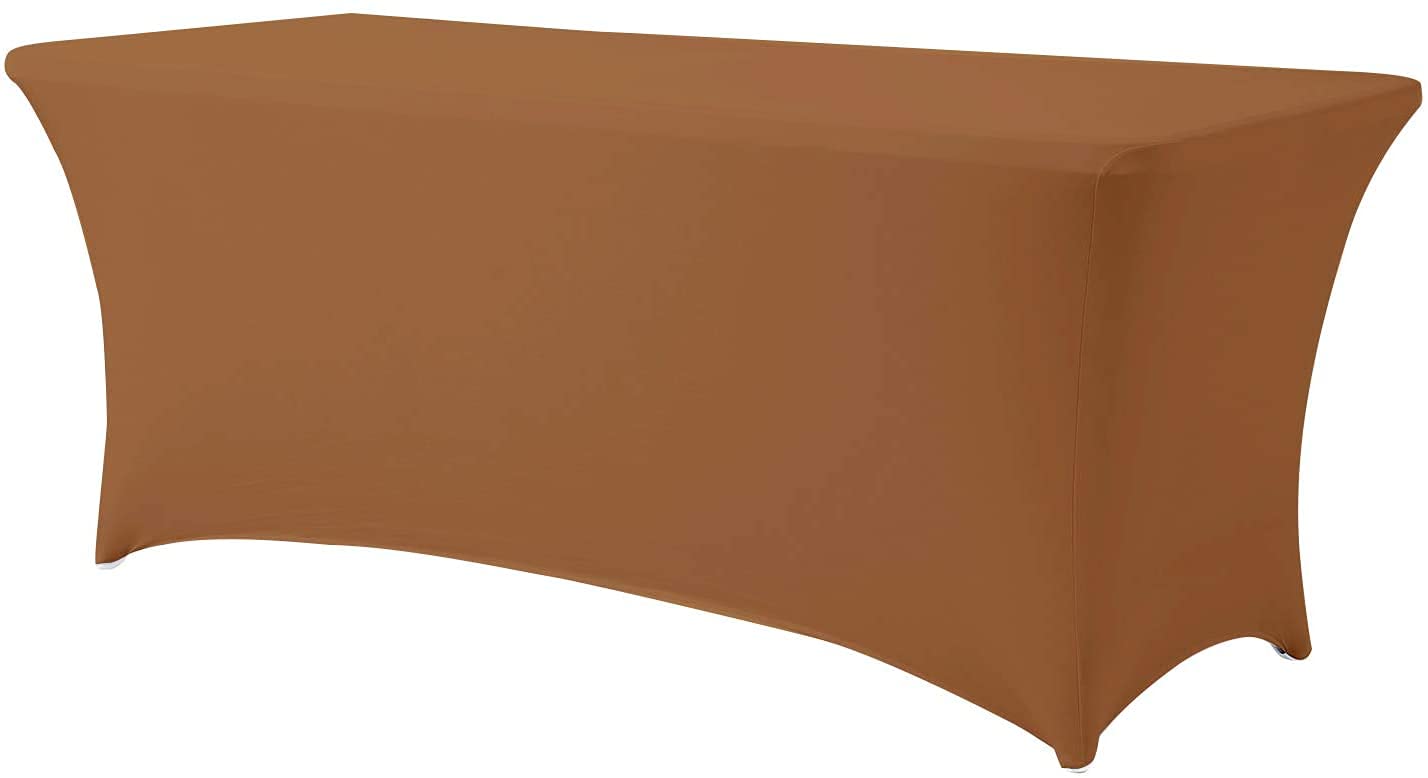 Namvo Brown 6Ft Spandex Tablecloth, Rectangular Stretchable Table Cover Polyester Elastic Fitted Table Cloth For Wedding Banquet Party Cocktail Bar Patio Craft Exhibitions Banqueting