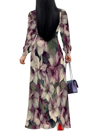 Image of SUZONANA Plus Size Dresses for Women Floral Print Maxi Dress Flowy 3 /4 Sleeve with Belt