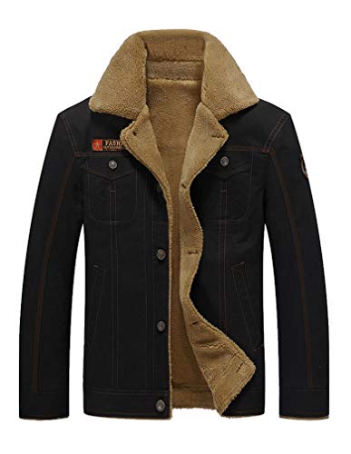 Pasok Men's Fleece Bomber Jacket Winter Military Coat Casual Stand Collar Cotton Cargo Outwear Black Xl #TOP26