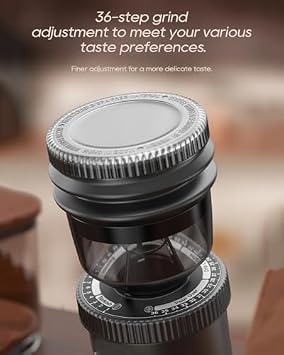 Automatic Burr Coffee Grinder - Electric Bean Mill with 36 Adjustable Gears for Fine and Coarse Grinding - Perfect for Espresso and Commercial Use