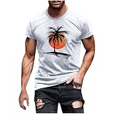 Mens Crewneck Tshirts Palm Tree Graphic Summer Beach Shirt Short Sleeve Athletic Tees Loose Casual Vacation Tops (White,X-Large)